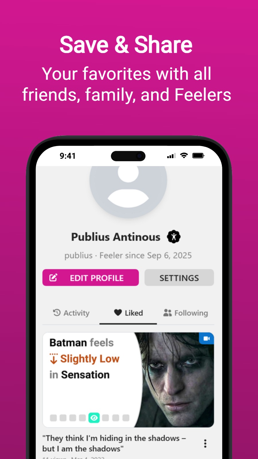 Save & Share - Your favorites with all friends, family, and Feelers