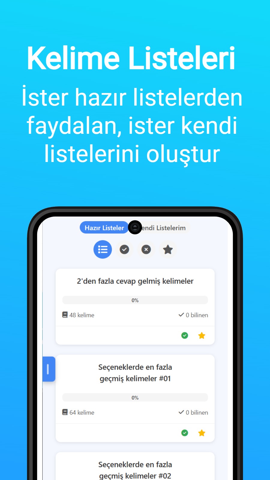 Kelime Listeleri - İster hazır listelerden faydalan, ister kendi listelerini oluştur