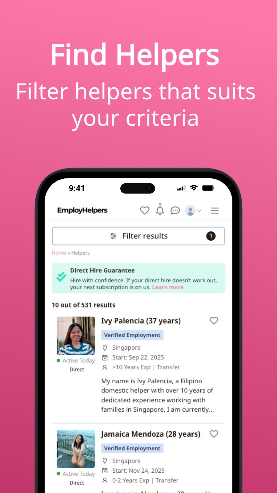 Find Helpers - Filter helpers that suits your criteria