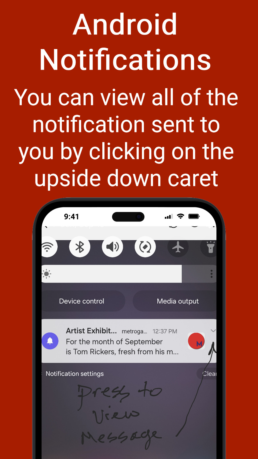 Android Notifications - You can view all of the notification sent to you by clicking on the upside down caret