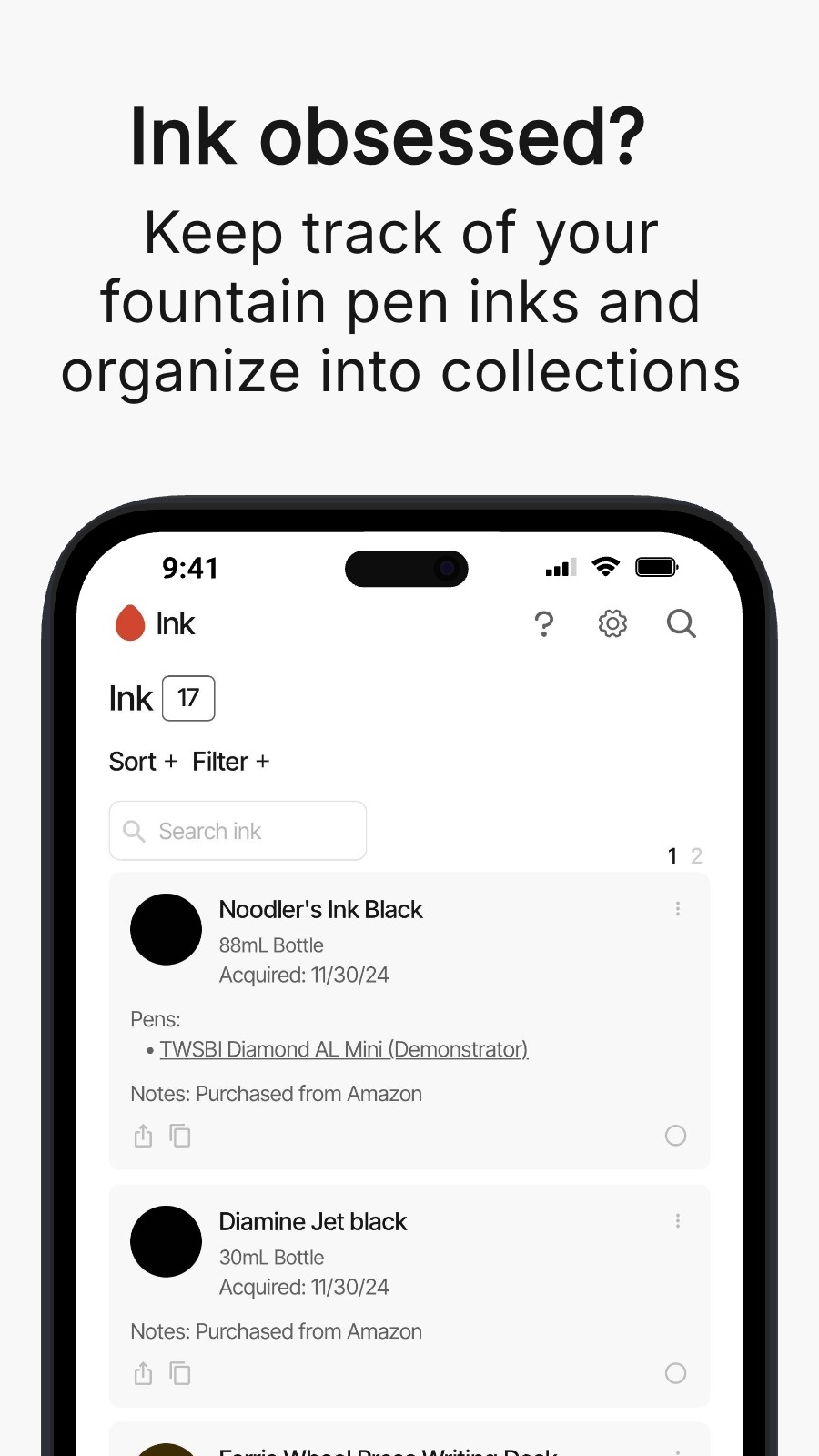 Ink obsessed?  - Keep track of your fountain pen inks and organize into collections