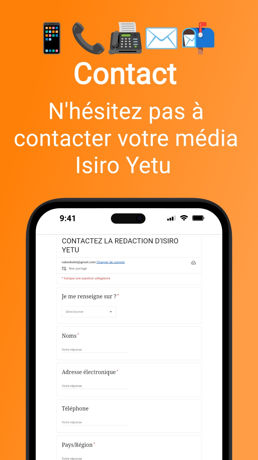 📱📞📠✉️📬 Contact - N&lsquo;hésitez pas à contacter votre média Isiro Yetu 