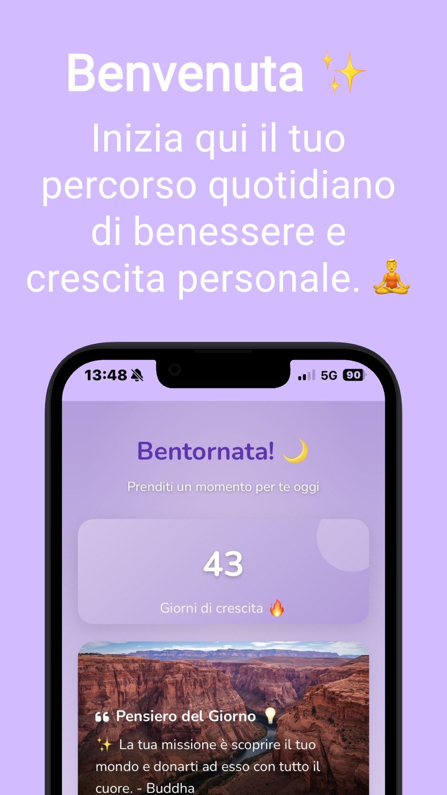 Benvenuta ✨ - Inizia qui il tuo percorso quotidiano di benessere e crescita personale. 🧘♂️