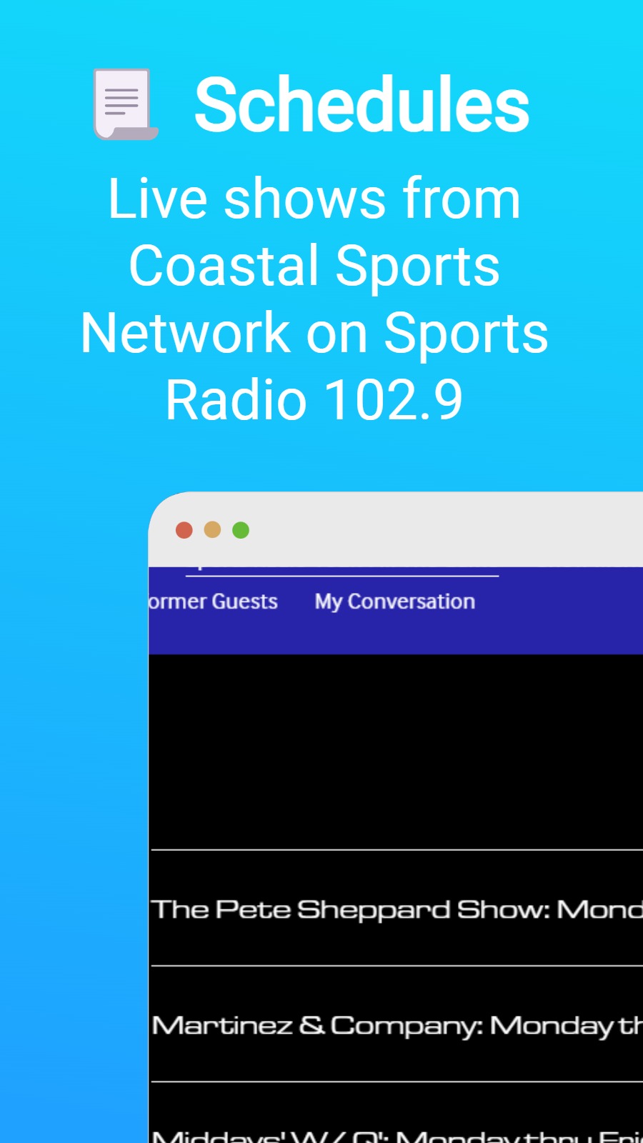 📃️ Schedules - Live shows from Coastal Sports Network on Sports Radio 102.9