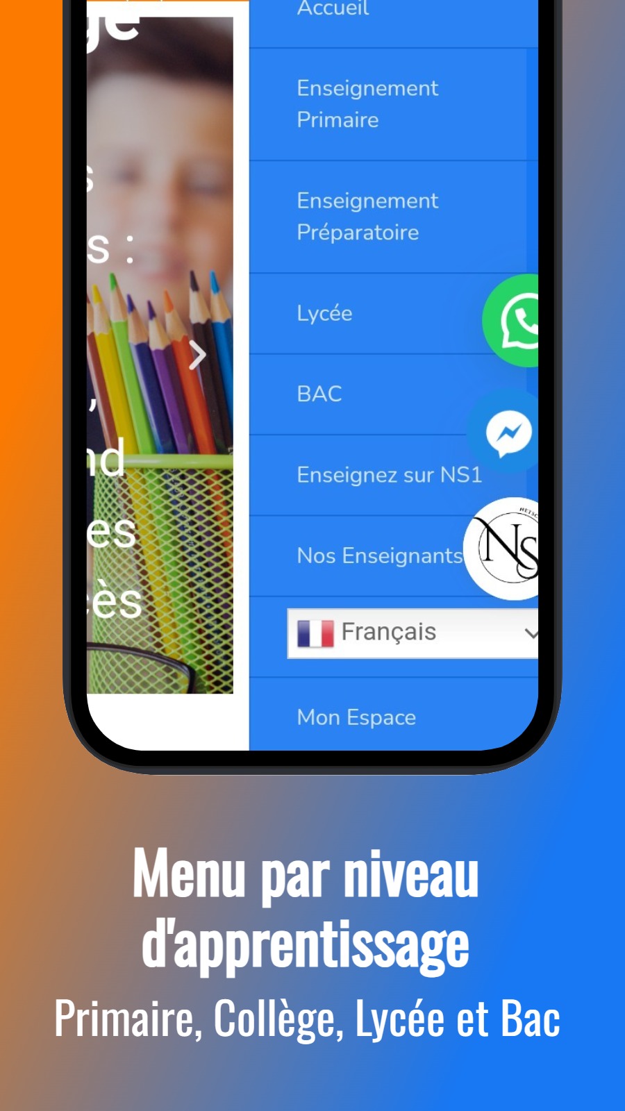 Menu par niveau d‘apprentissage - Primaire, Collège, Lycée et Bac