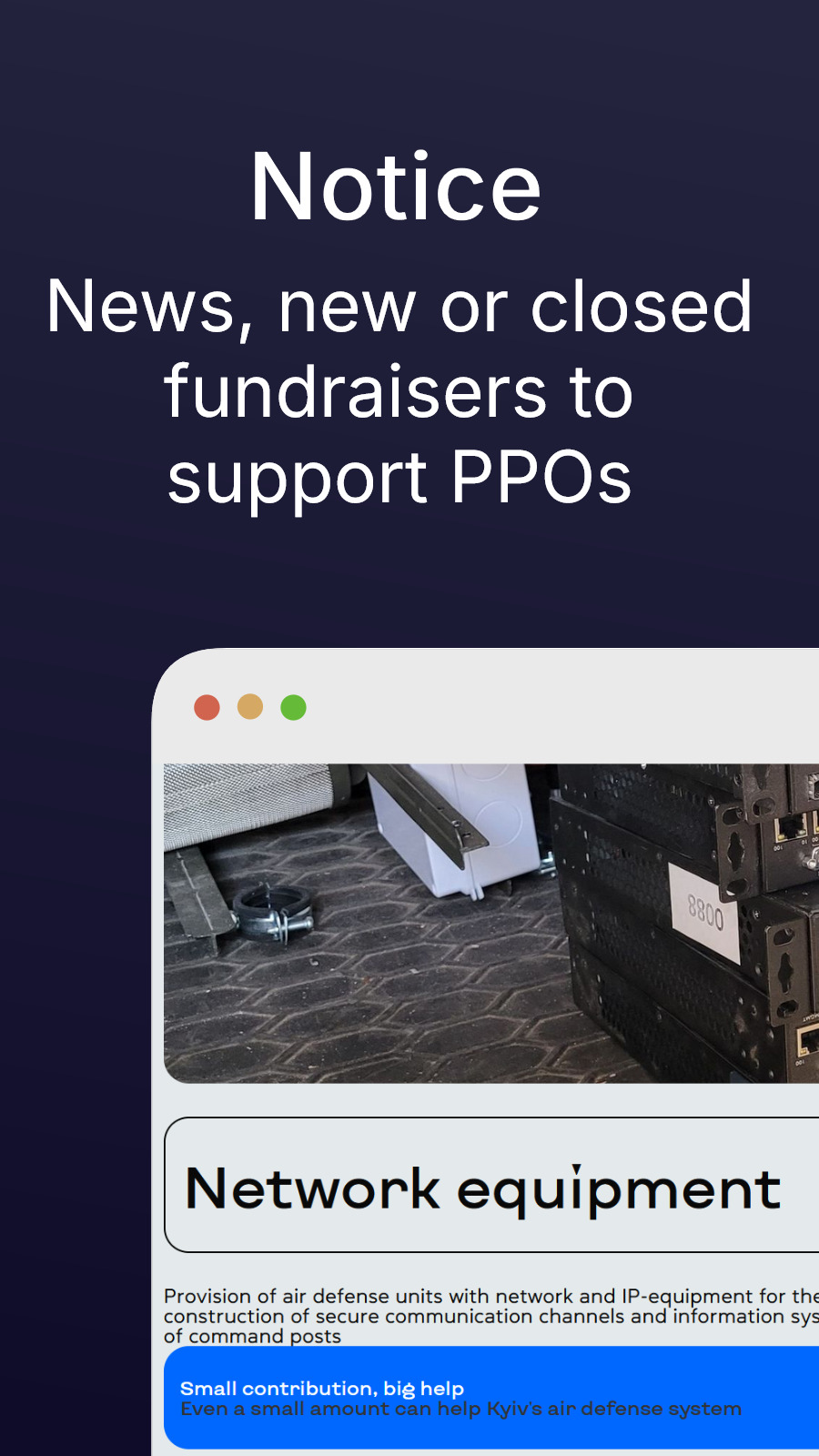 Notice - News, new or closed fundraisers to support PPOs