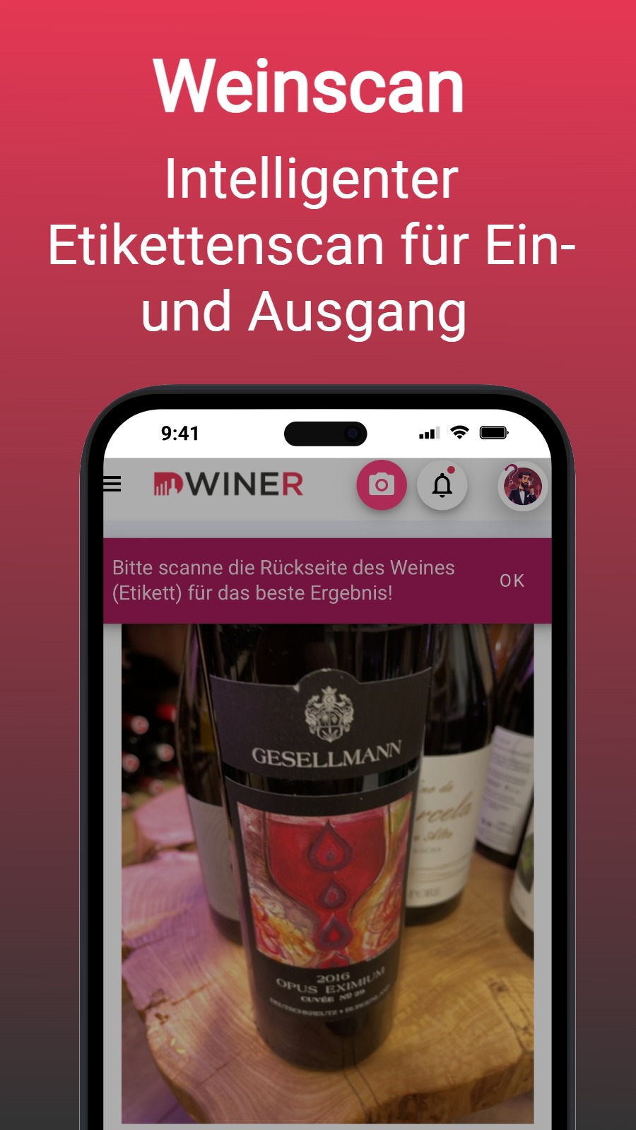 Weinscan - Intelligenter Etikettenscan für Ein- und Ausgang 