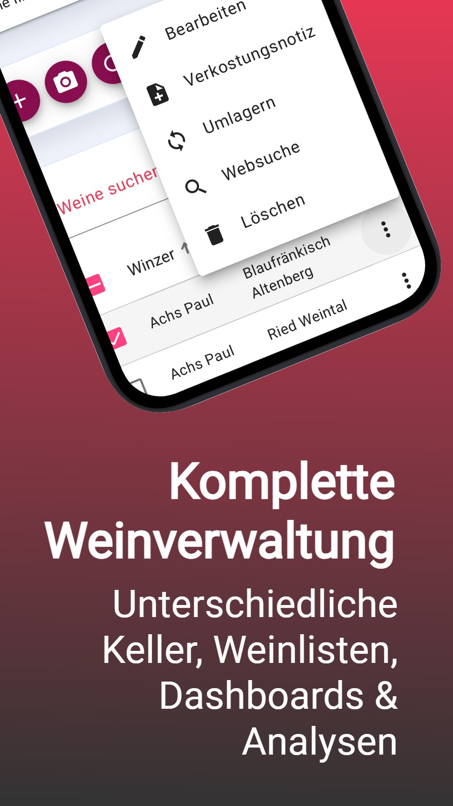 Komplette Weinverwaltung - Unterschiedliche Keller, Weinlisten, Dashboards & Analysen