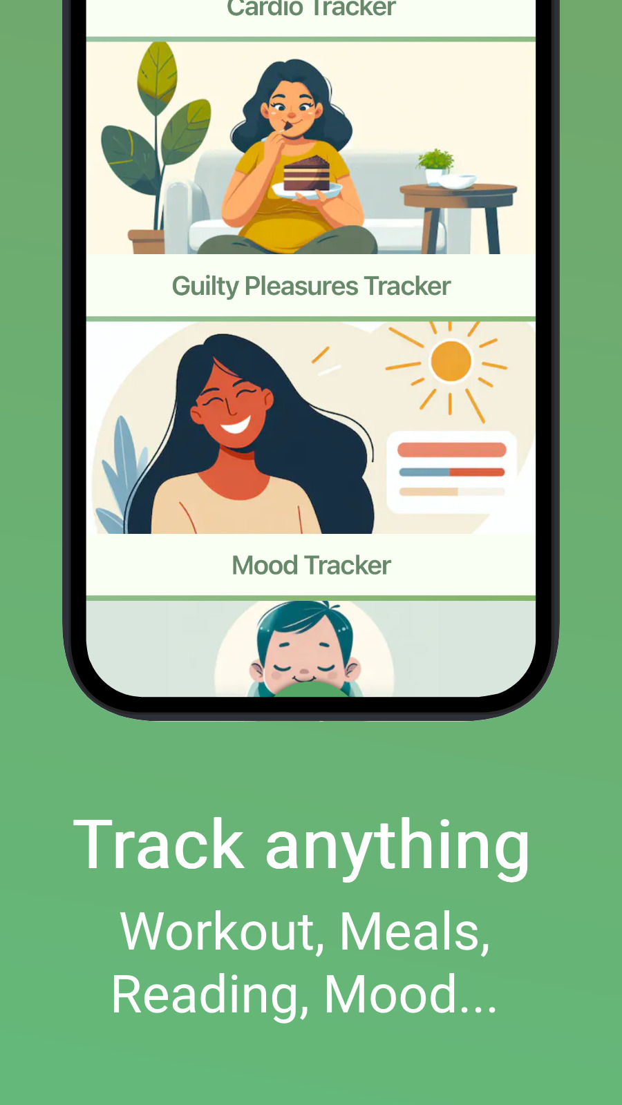 Track anything - Workout, Meals, Reading, Mood...