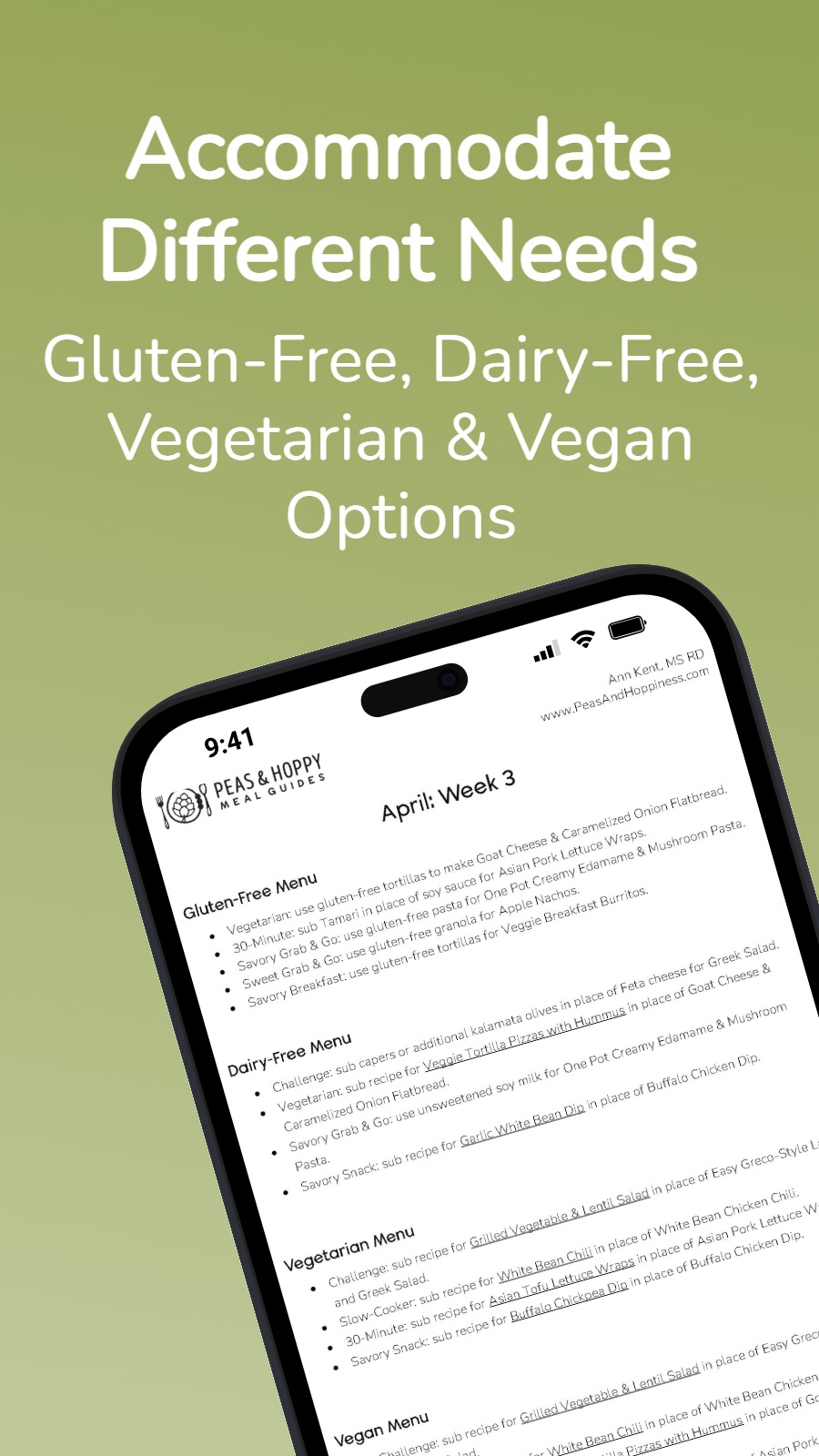 Accommodate Different Needs - Gluten-Free, Dairy-Free, Vegetarian & Vegan Options