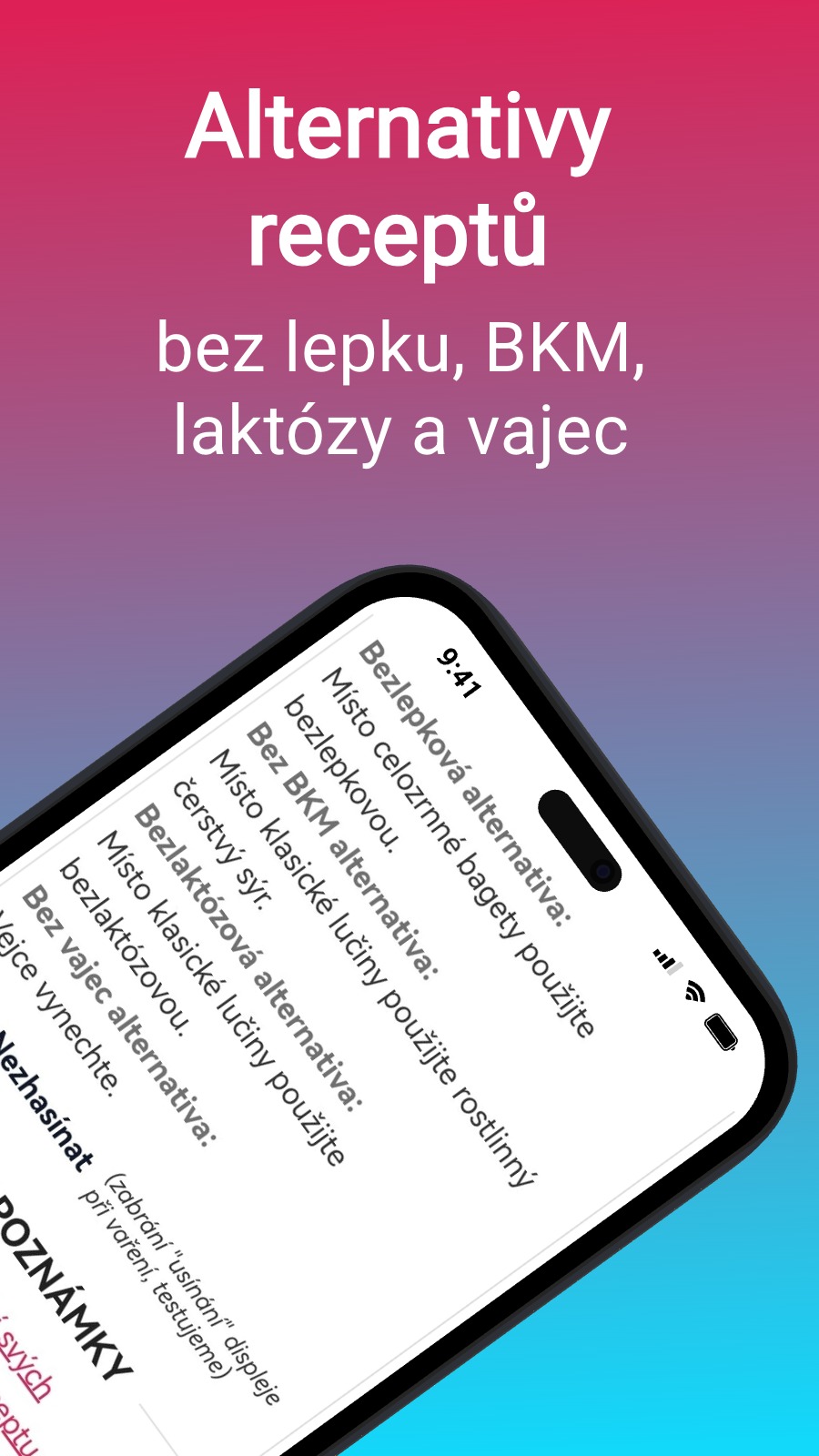 Alternativy receptů - bez lepku, BKM, laktózy a vajec