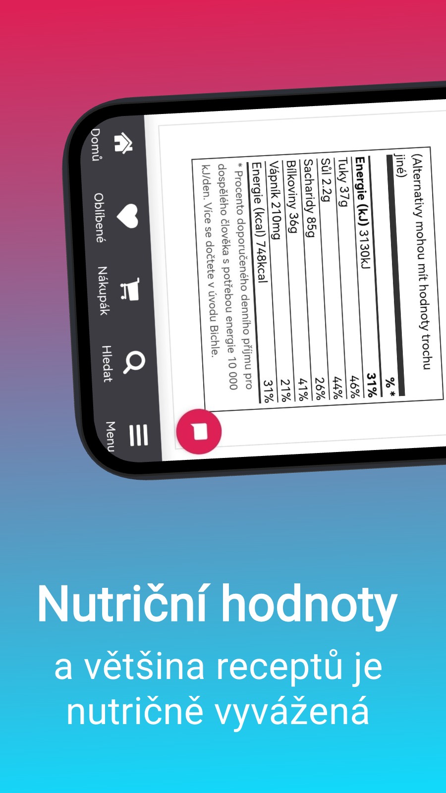 Nutriční hodnoty - a většina receptů je nutričně vyvážená